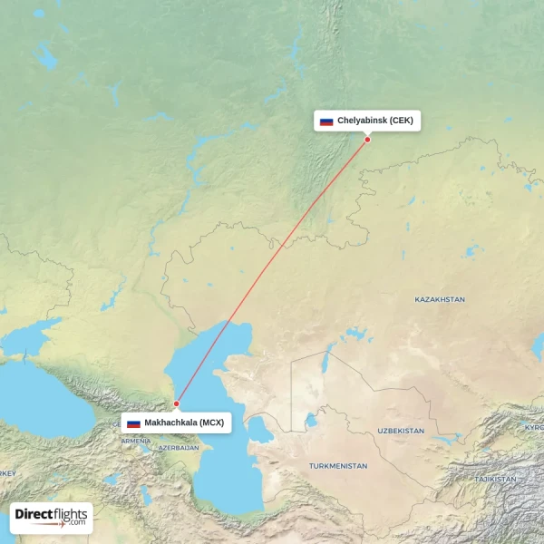 Makhachkala - Chelyabinsk direct flight map