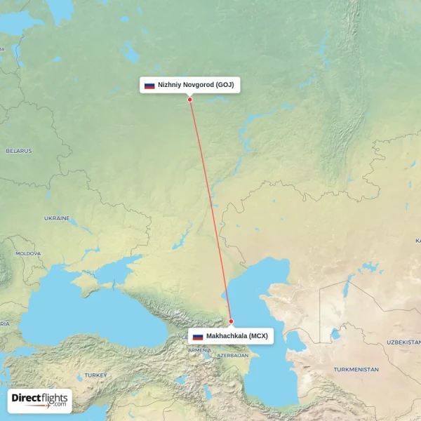 Makhachkala - Nizhniy Novgorod direct flight map