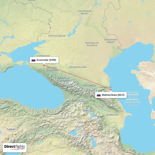 Makhachkala - Krasnodar direct flight map