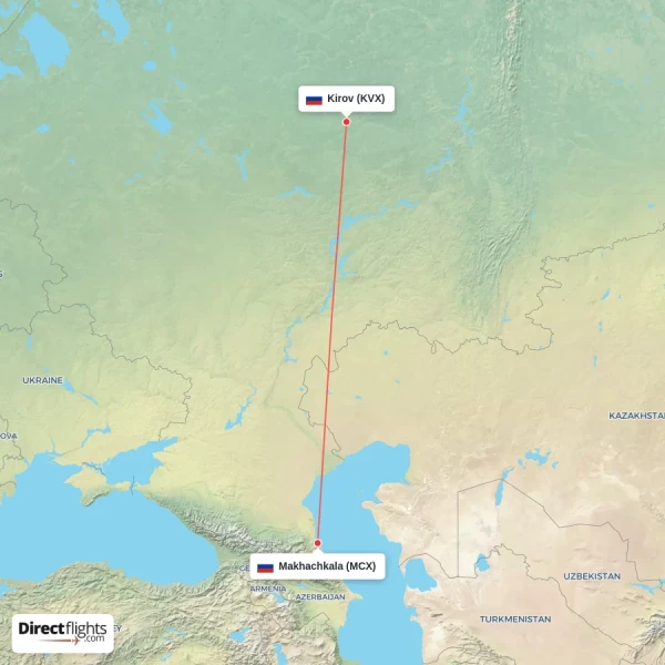 Makhachkala - Kirov direct flight map