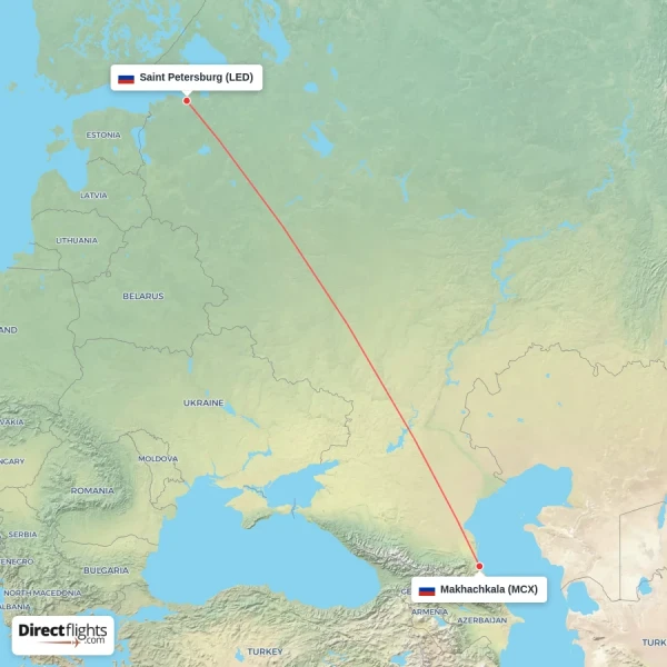Makhachkala - Saint Petersburg direct flight map