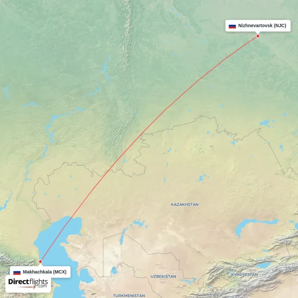 Makhachkala - Nizhnevartovsk direct flight map
