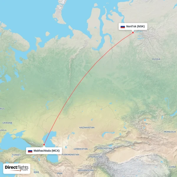 Makhachkala - Noril'sk direct flight map