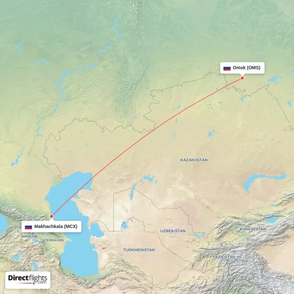 Makhachkala - Omsk direct flight map