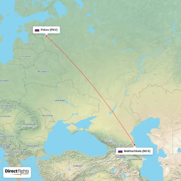 Makhachkala - Pskov direct flight map