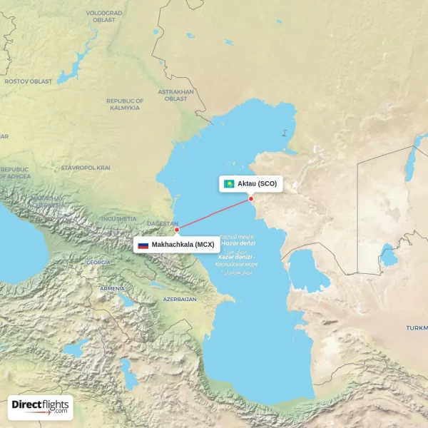 Makhachkala - Aktau direct flight map
