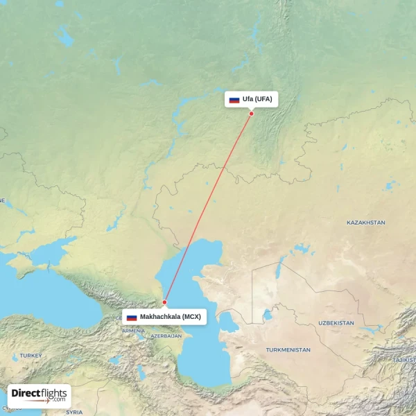 Makhachkala - Ufa direct flight map