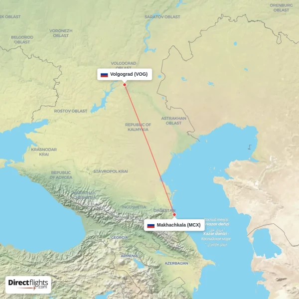 Makhachkala - Volgograd direct flight map