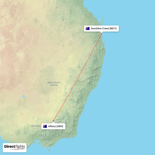 Sunshine Coast - Albury direct flight map