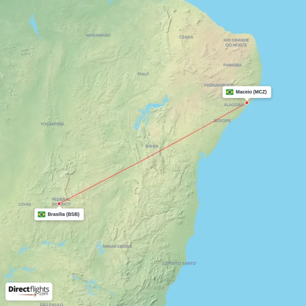 Maceio - Brasilia direct flight map