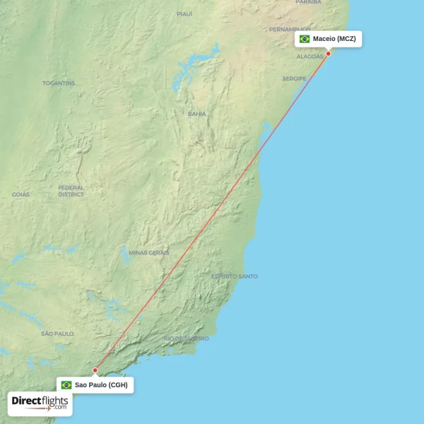 Maceio - Sao Paulo direct flight map
