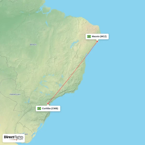 Maceio - Curitiba direct flight map