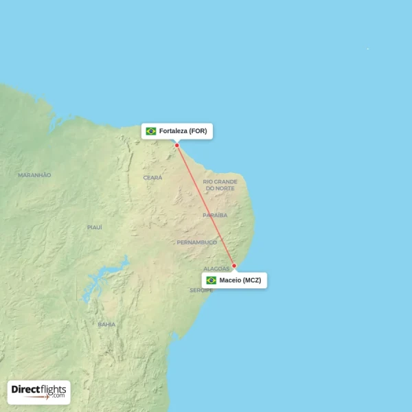 Maceio - Fortaleza direct flight map