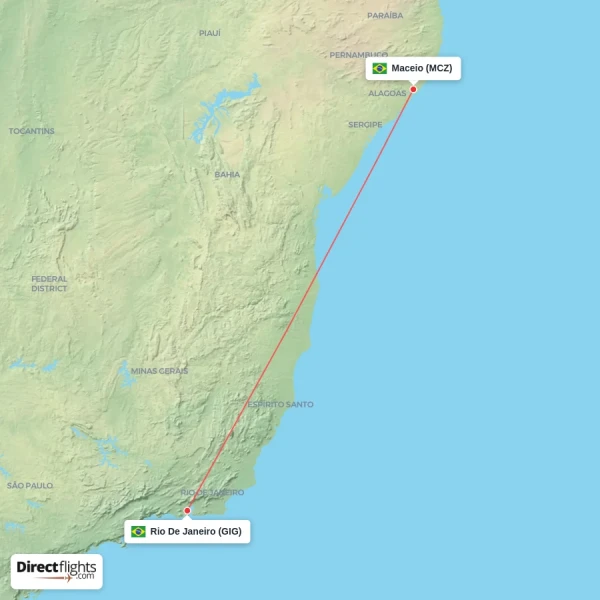 Maceio - Rio De Janeiro direct flight map