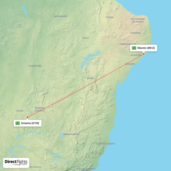 Maceio - Goiania direct flight map