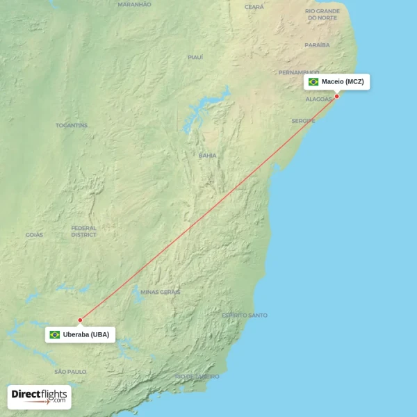 Maceio - Uberaba direct flight map
