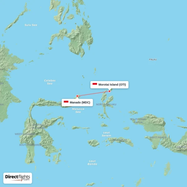 Manado - Morotai Island direct flight map