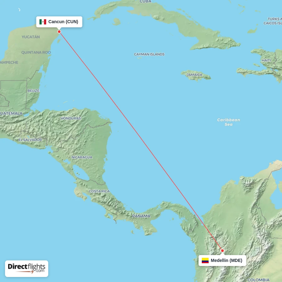 MDE - CUN route map