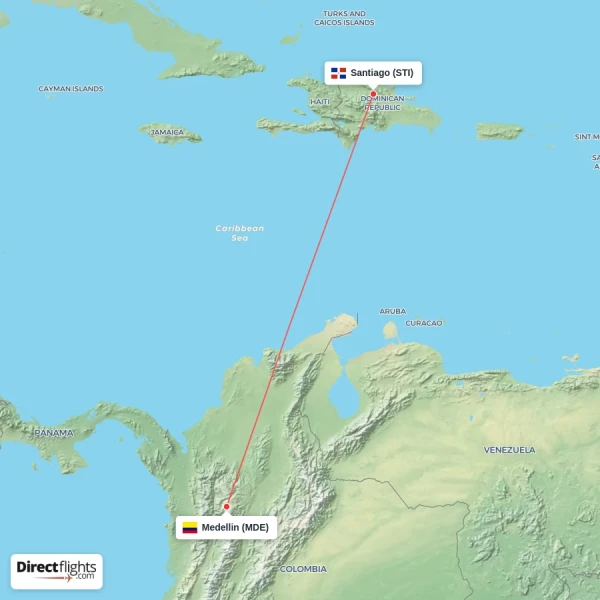 Medellin - Santiago direct flight map