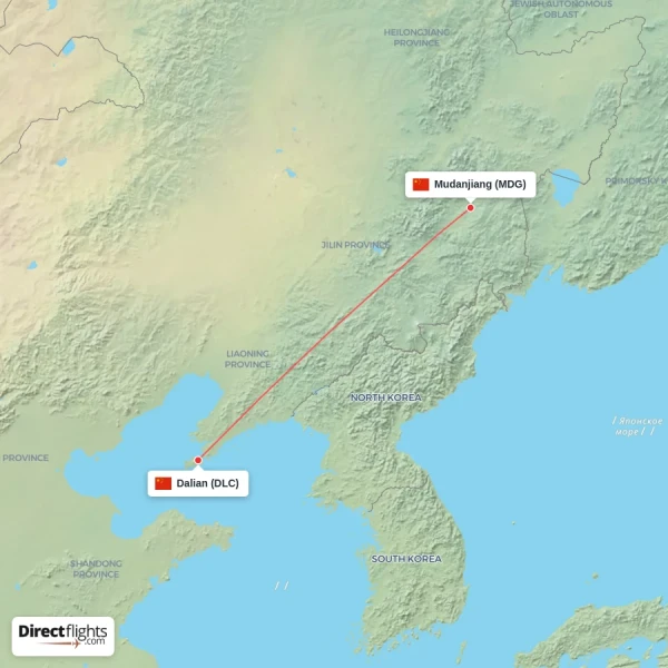 Mudanjiang - Dalian direct flight map
