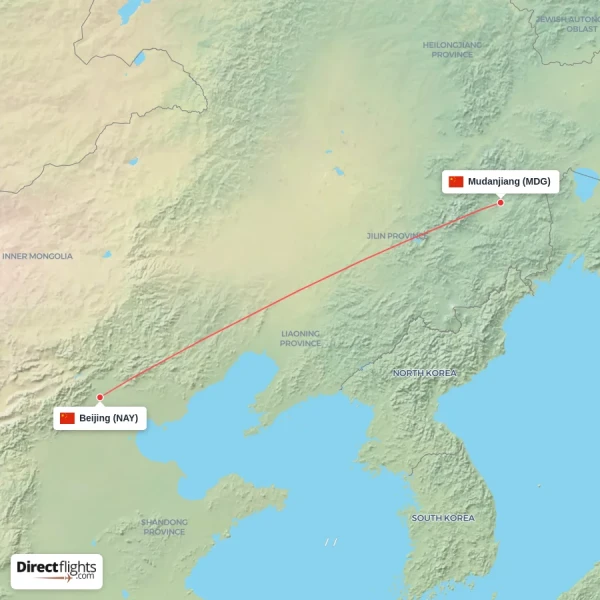 Mudanjiang - Beijing direct flight map