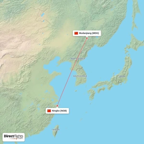 Mudanjiang - Ningbo direct flight map