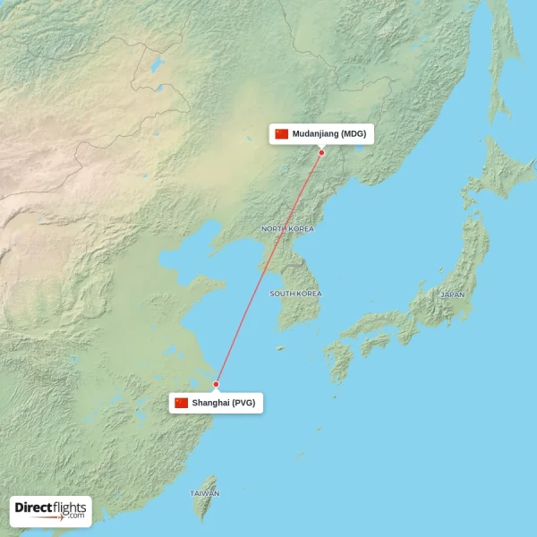 Mudanjiang - Shanghai direct flight map
