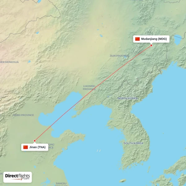Mudanjiang - Jinan direct flight map