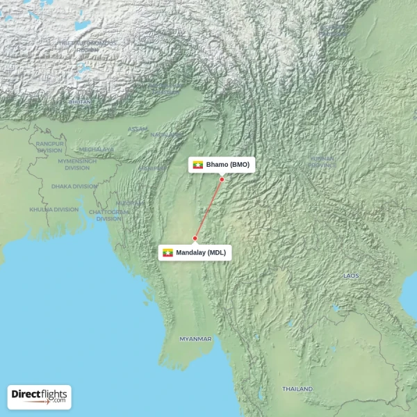 Mandalay - Bhamo direct flight map