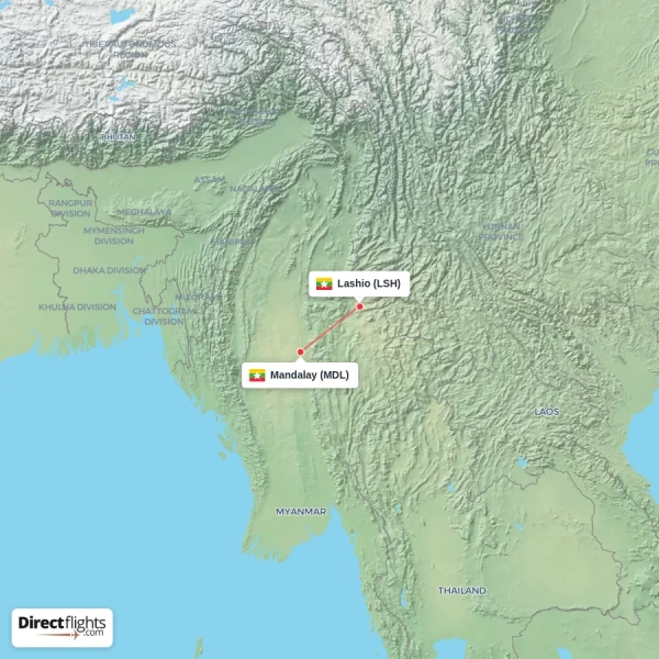 Mandalay - Lashio direct flight map