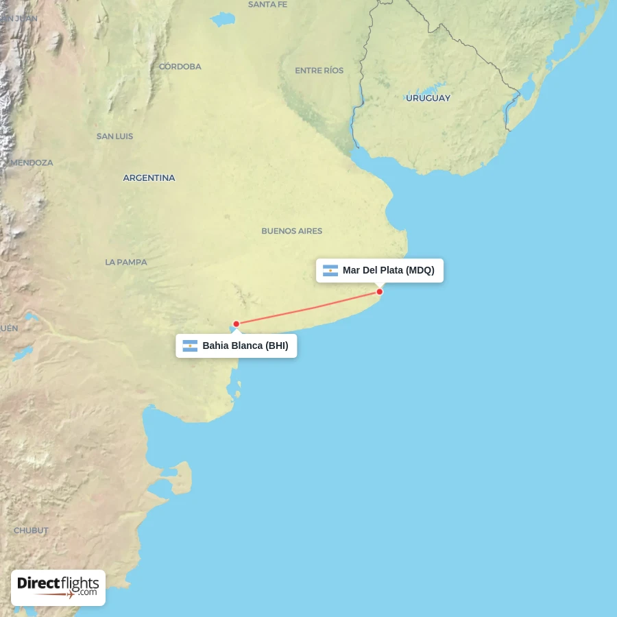 MDQ - BHI route map