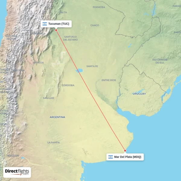 Mar Del Plata - Tucuman direct flight map