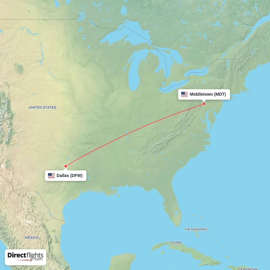 MDT - DFW route map