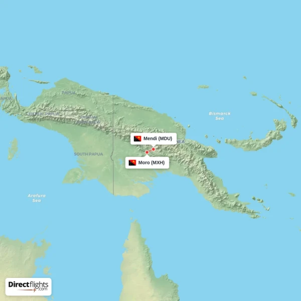 Mendi - Moro direct flight map