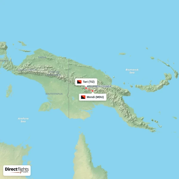Mendi - Tari direct flight map