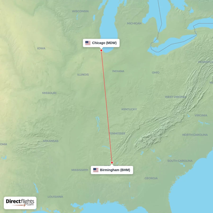 MDW - BHM route map