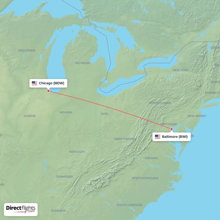 MDW - BWI route map