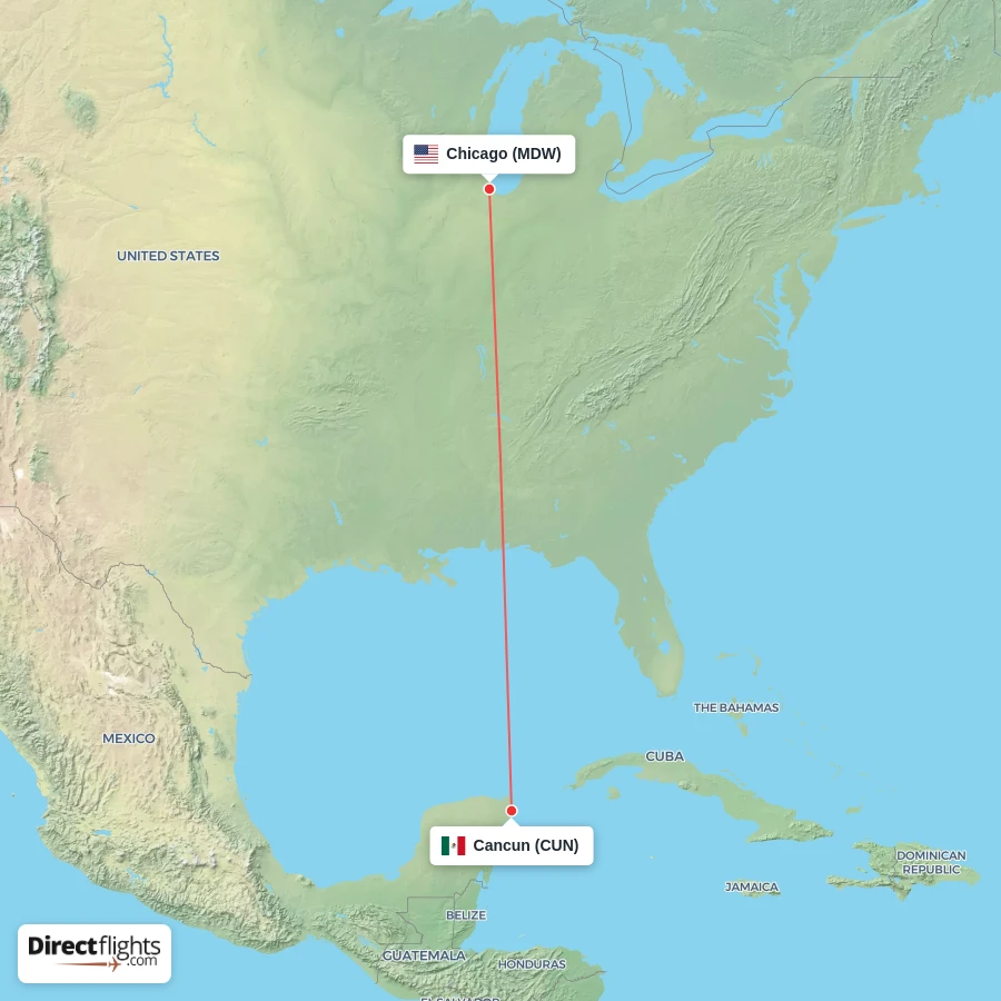 MDW - CUN route map
