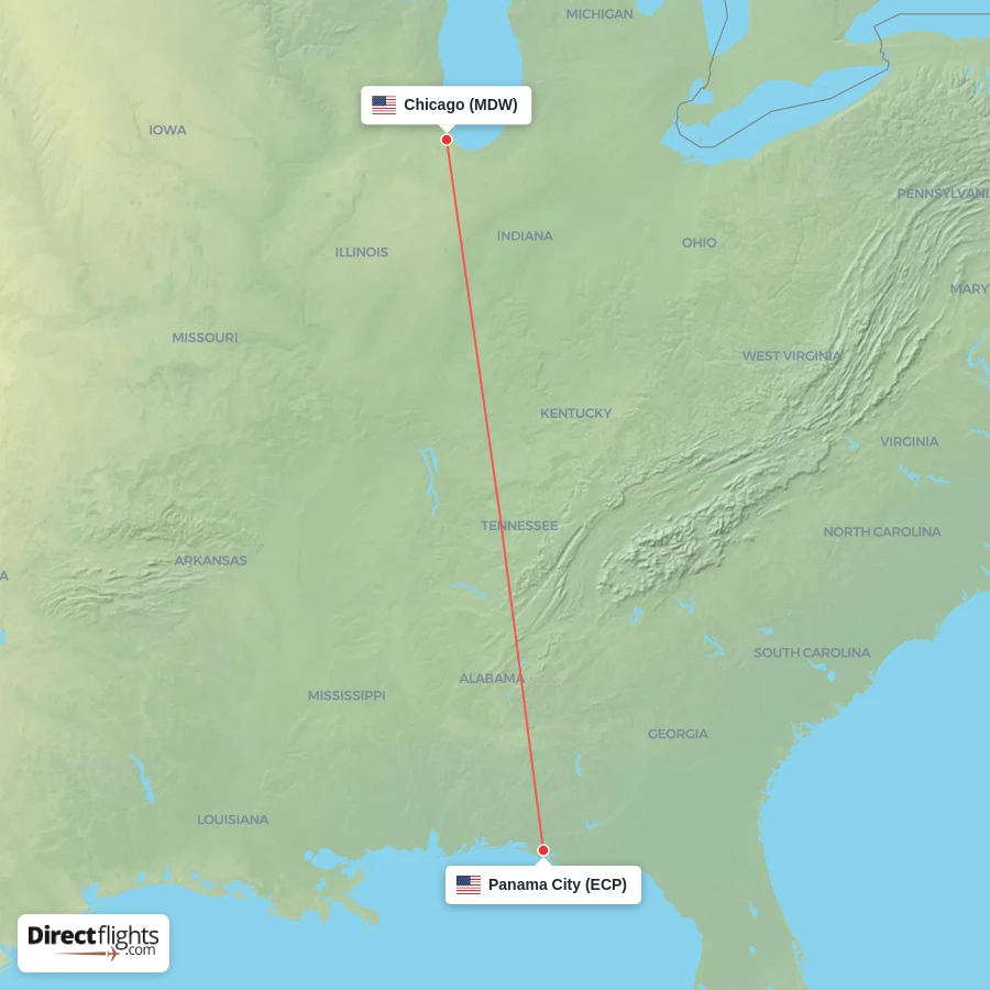 MDW - ECP route map
