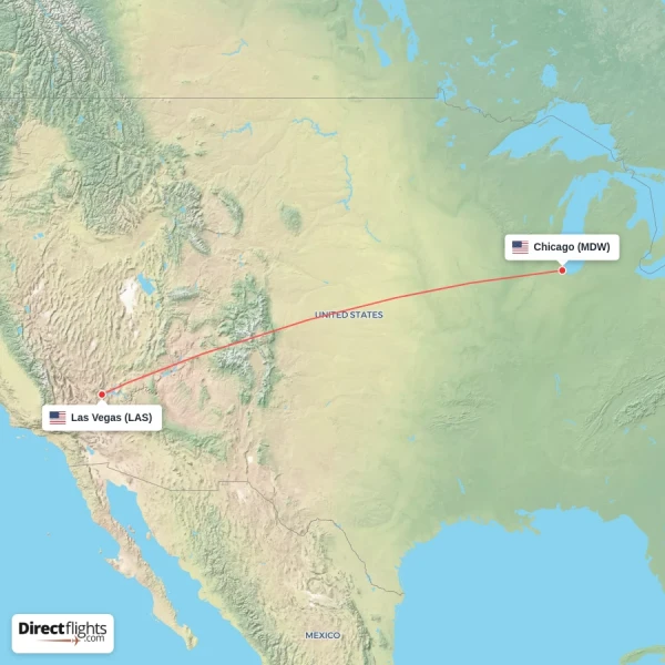 Chicago - Las Vegas direct flight map