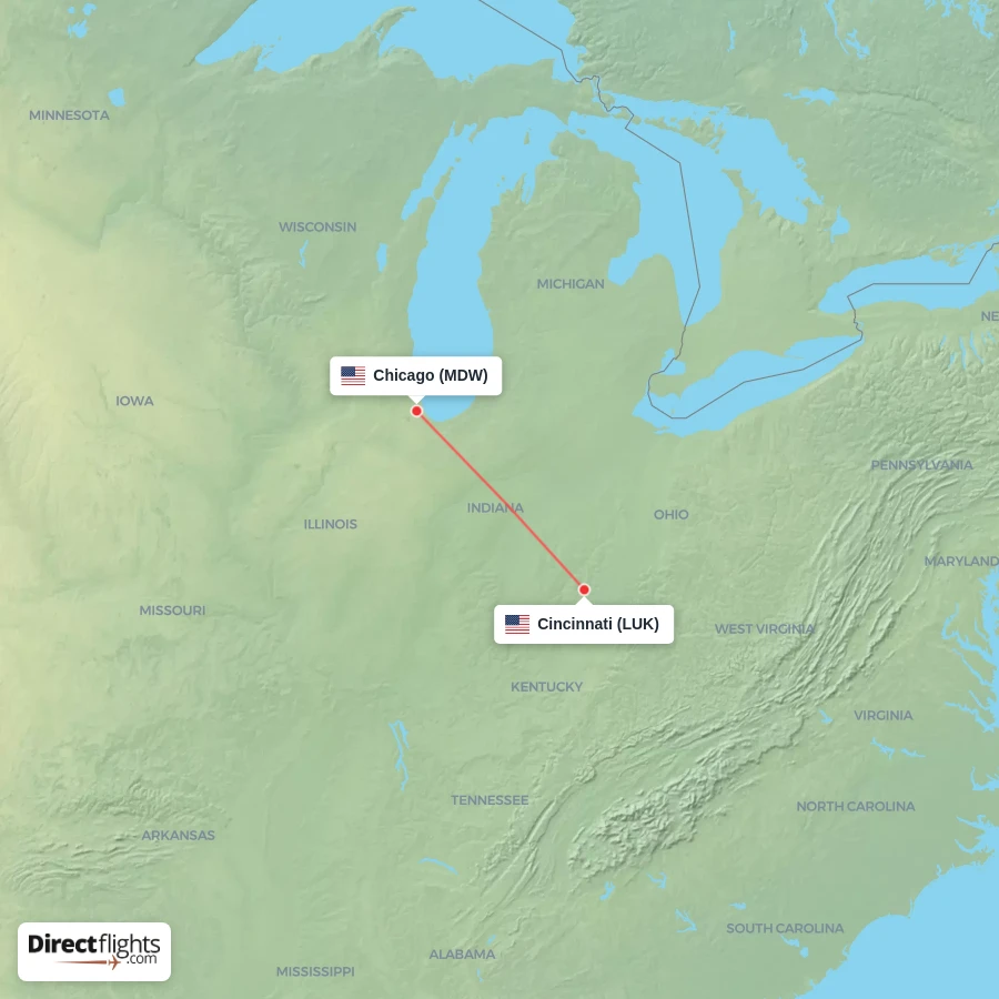 MDW - LUK route map