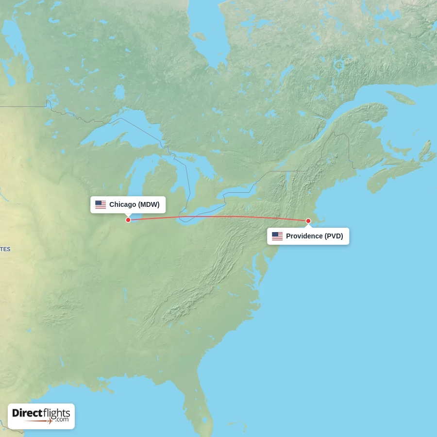 MDW - PVD route map