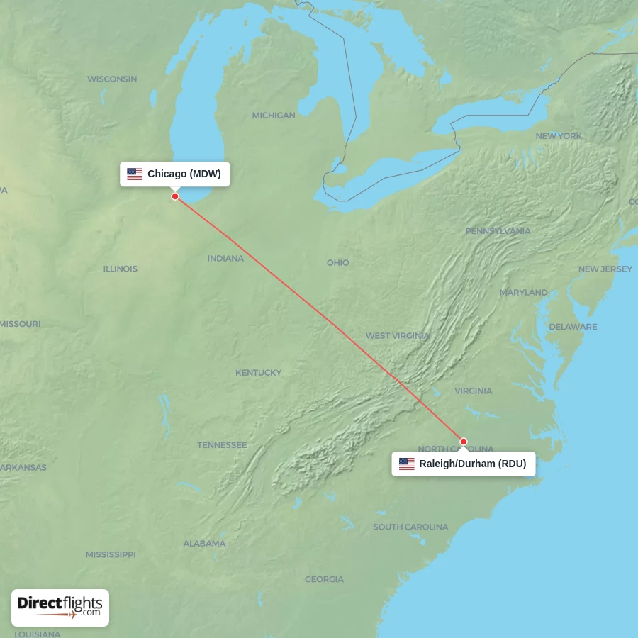 MDW - RDU route map