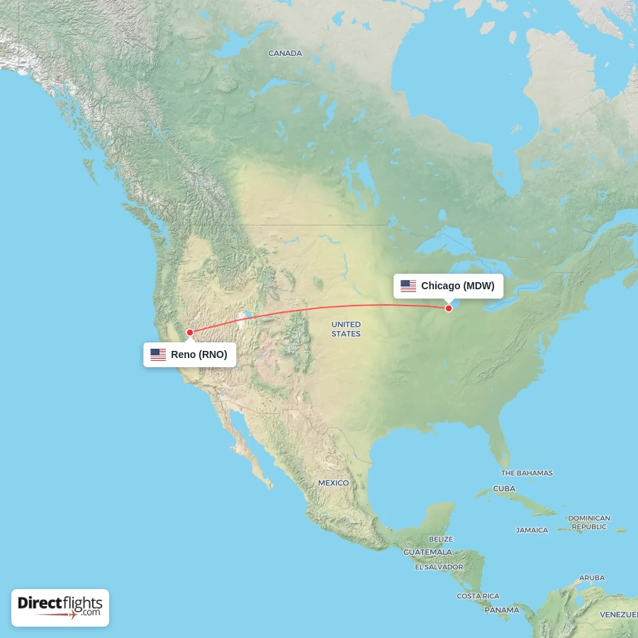 MDW - RNO route map