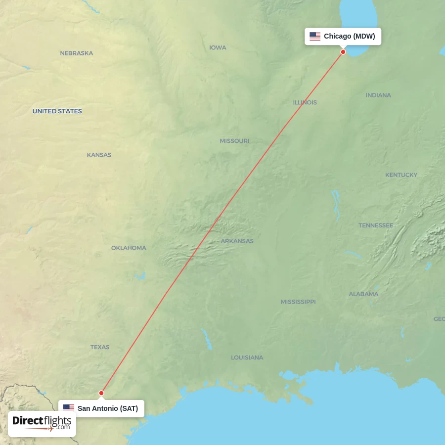 MDW - SAT route map