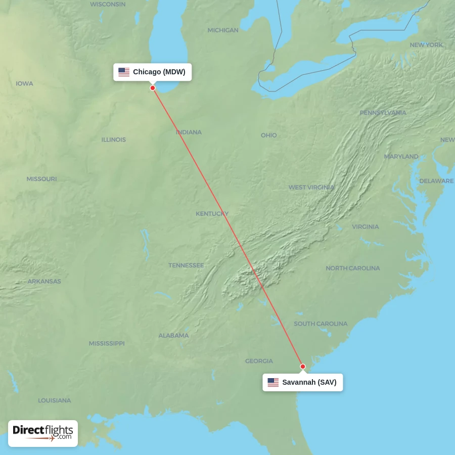 MDW - SAV route map
