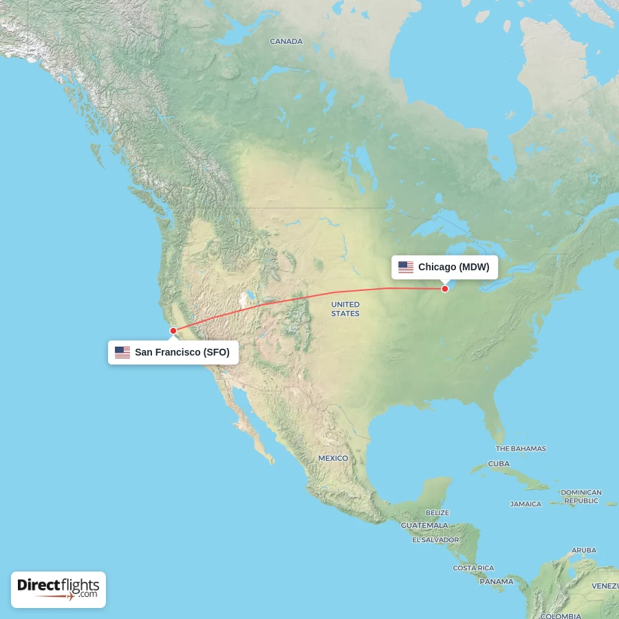 MDW - SFO route map