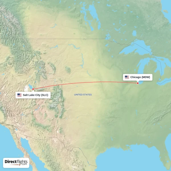 Chicago - Salt Lake City direct flight map