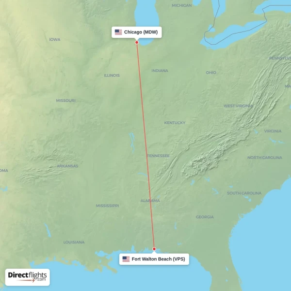 Chicago - Fort Walton Beach direct flight map