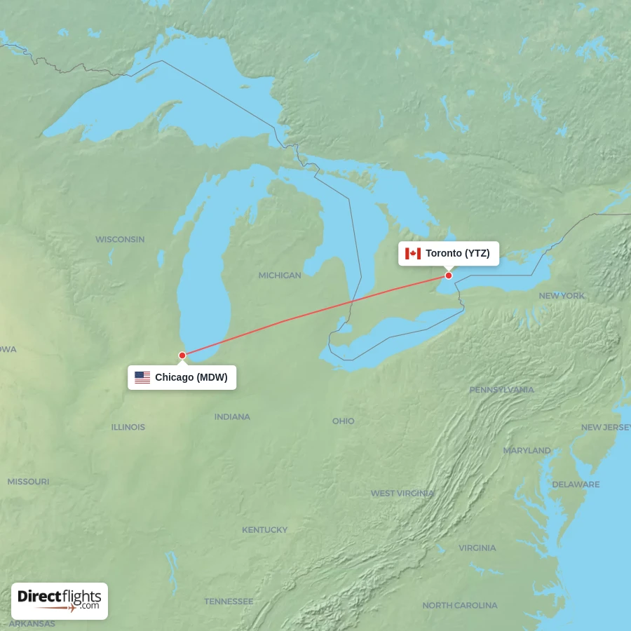 MDW - YTZ route map